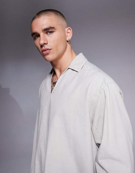ASOS DESIGN oversized overhead poplin shirt in light gray - view 1