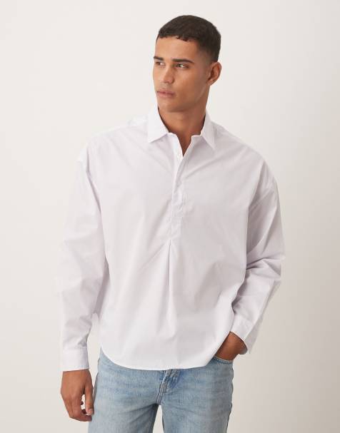 ASOS DESIGN oversized overhead poplin shirt with scoop hem in white - view 1