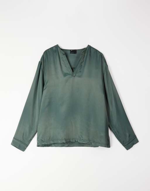 ASOS DESIGN oversized overhead satin shirt in brown