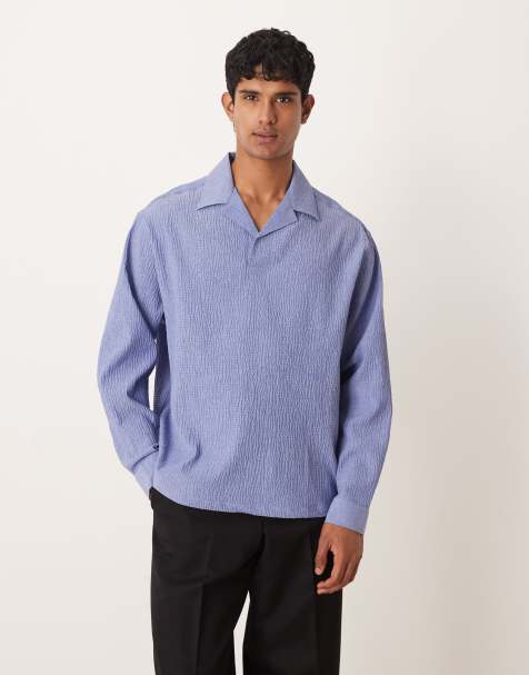 ASOS DESIGN oversized overhead seersucker shirt in blue - view 1
