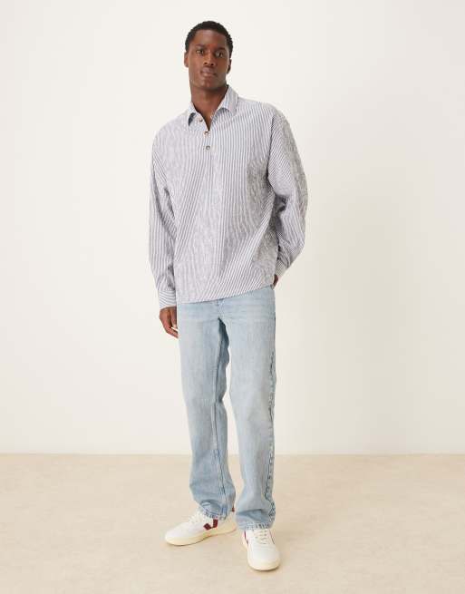 ASOS DESIGN oversized overhead seersucker stripe shirt in blue, 2 of 5