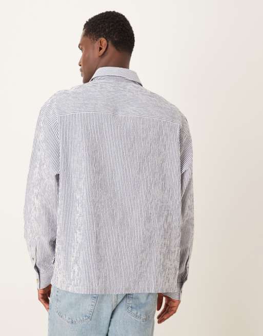 ASOS DESIGN oversized overhead seersucker stripe shirt in blue, 3 of 5