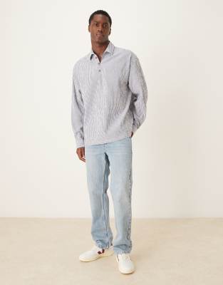Asos Design Oversized Overhead Seersucker Striped Shirt In Blue