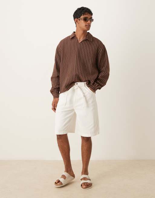 ASOS DESIGN oversized overhead shirt in brown stripe