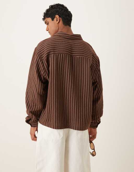 ASOS DESIGN oversized overhead shirt in brown stripe, 3 of 4