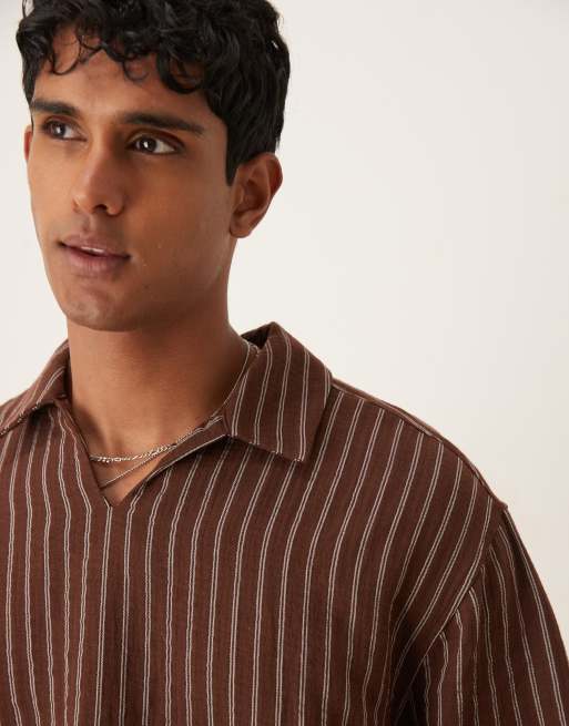 ASOS DESIGN oversized overhead shirt in brown stripe