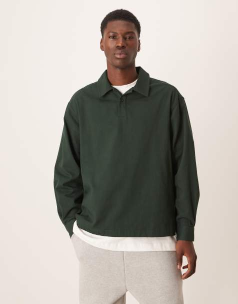 ASOS DESIGN oversized overhead shirt in green twill - view 1