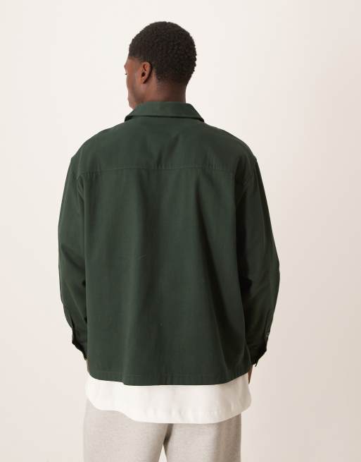 ASOS DESIGN oversized overhead shirt in green twill, 3 of 5