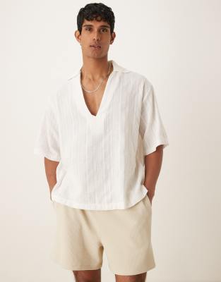 ASOS DESIGN oversized overhead shirt in light white texture-pink