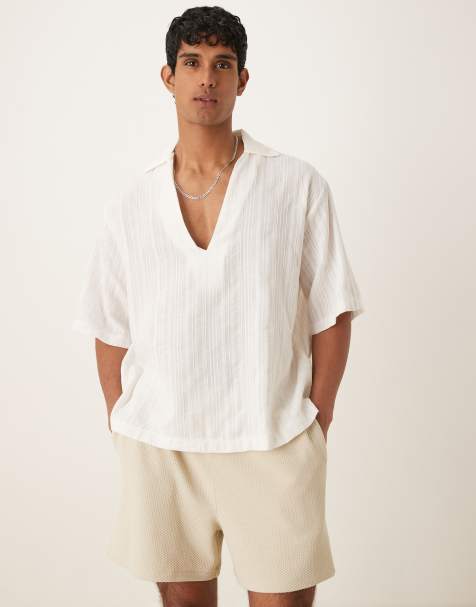 ASOS DESIGN oversized overhead shirt in light white texture - view 1