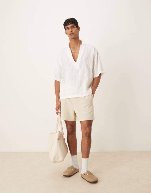 ASOS DESIGN oversized overhead shirt in light white texture