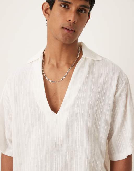 ASOS DESIGN oversized overhead shirt in light white texture