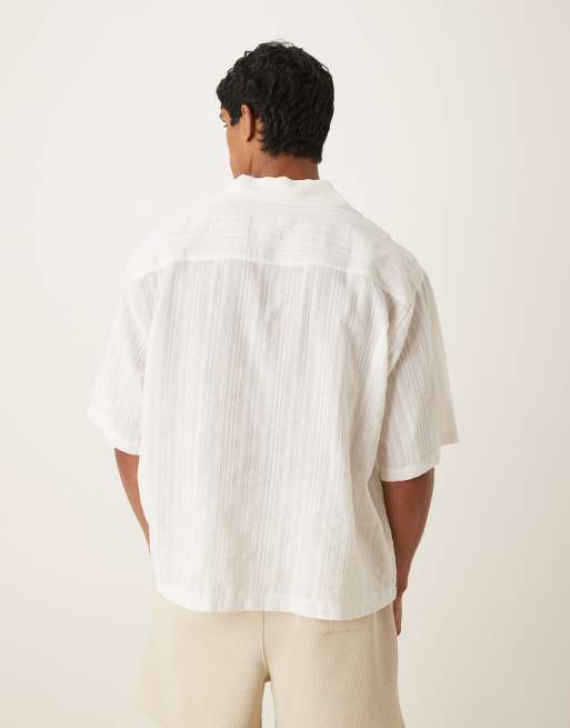 ASOS DESIGN oversized overhead shirt in light white texture