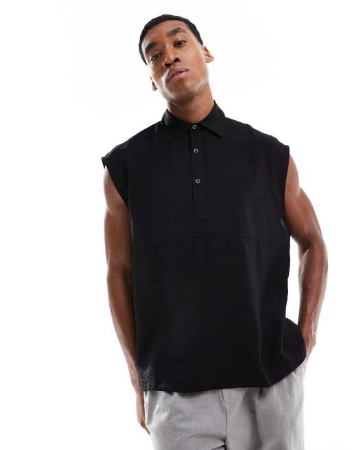 ASOS DESIGN - Oversized overhead-skjorte i sort i firkantet pasform