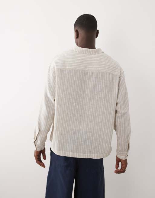 ASOS DESIGN oversized overhead stripe shirt in beige, 3 of 5