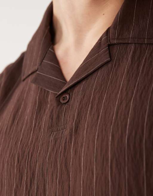 ASOS DESIGN oversized overhead striped shirt in brown, 5 of 5