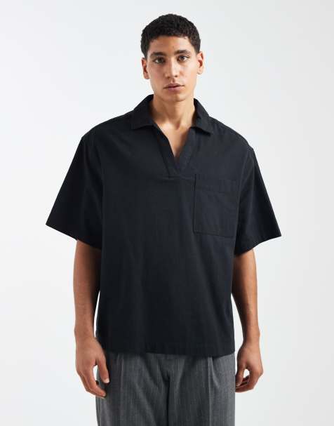 ASOS DESIGN oversized overhead textured shirt in black - view 1