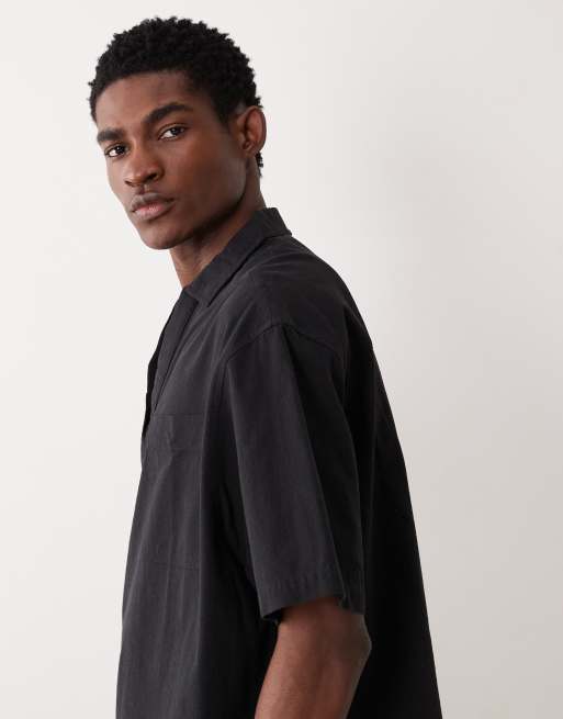 ASOS DESIGN oversized overhead textured shirt in black, 4 of 5