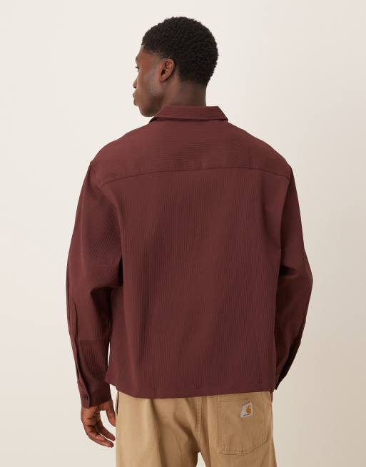 ASOS DESIGN oversized overhead textured shirt in burgundy, 3 of 5