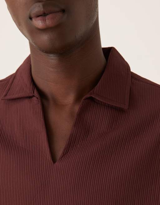 ASOS DESIGN oversized overhead textured shirt in burgundy, 5 of 5