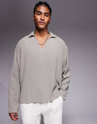Asos Design Oversized Overhead Textured Shirt In Gray