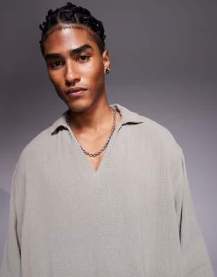 Asos Design Oversized Overhead Textured Shirt In Gray