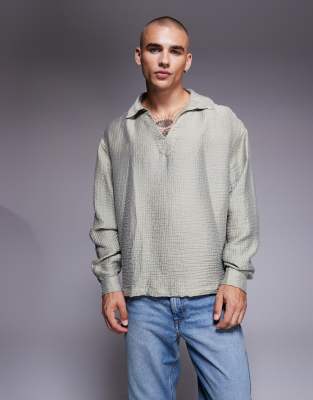Asos Design Oversized Overhead Textured Shirt In Gray