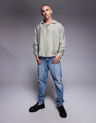 Asos Design Oversized Overhead Textured Shirt In Gray