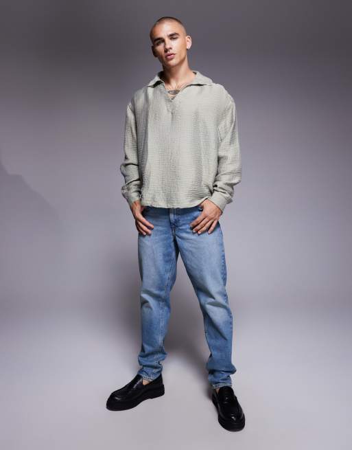 ASOS DESIGN oversized overhead textured shirt in gray, 2 of 5