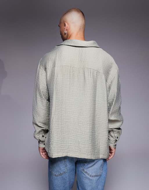 ASOS DESIGN oversized overhead textured shirt in gray, 3 of 5
