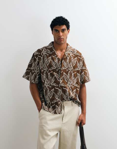 ASOS DESIGN - Oversized overhemd bedekt met borduursel in bruin - view 1