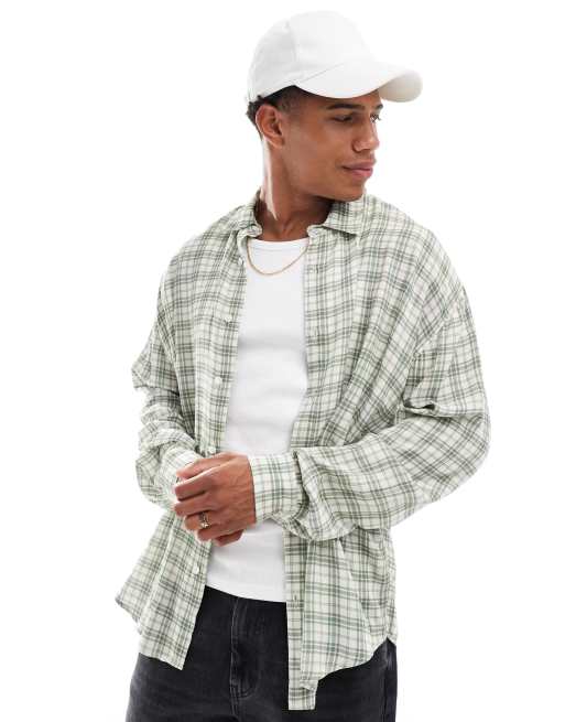 ASOS DESIGN - Oversized overhemd in jaren 90-stijl in geruite kaki