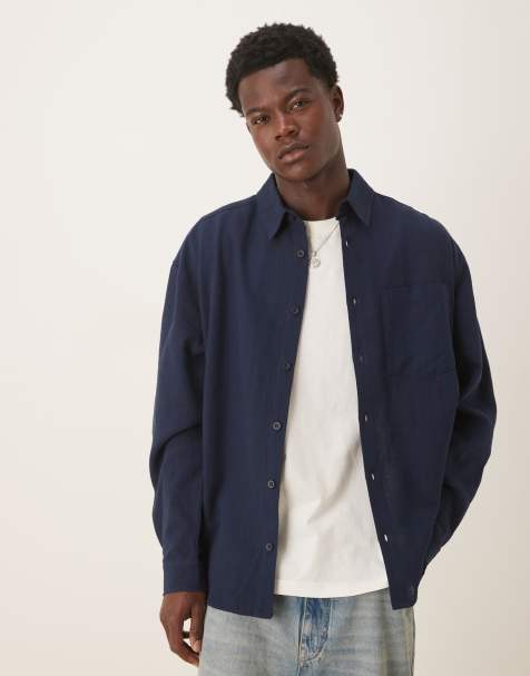 ASOS DESIGN - Oversized overhemd in jaren 90-stijl met lange mouwen en borstzak in marineblauw - view 1