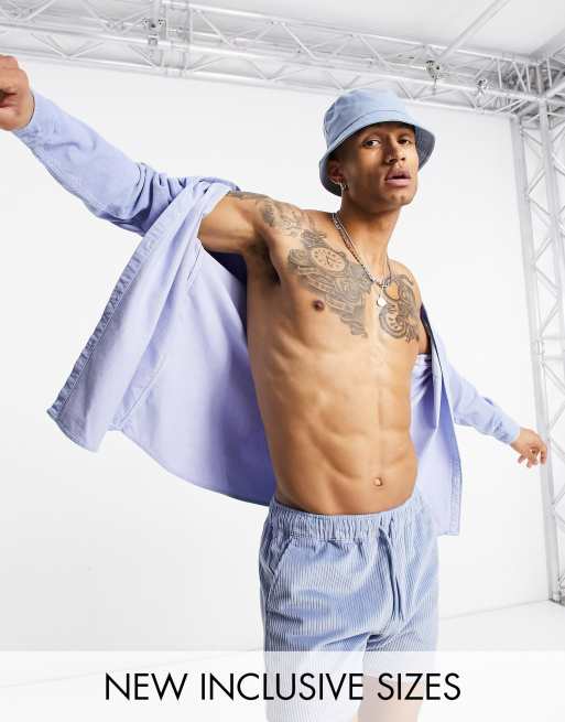 ASOS DESIGN - Oversized overhemd in jaren 90-stijl van corduroy in pastelblauw