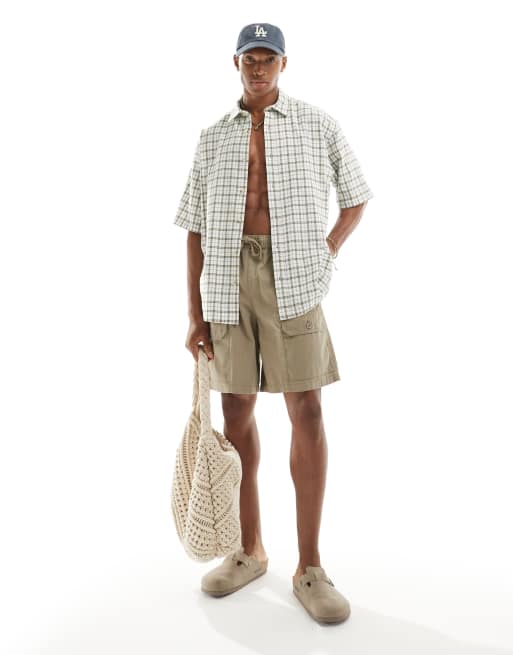 FhyzicsShops DESIGN - Oversized overhemd in neutrale dad ruit