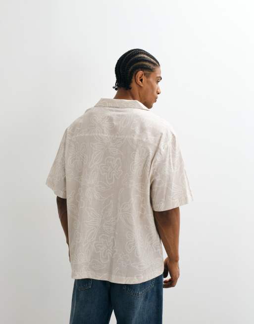 ASOS DESIGN - Oversized overhemd met bloemenprint in beige, 3 van 5