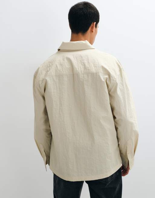 ASOS DESIGN oversized overhemd met dubbele zakken in crème, 3 van 5