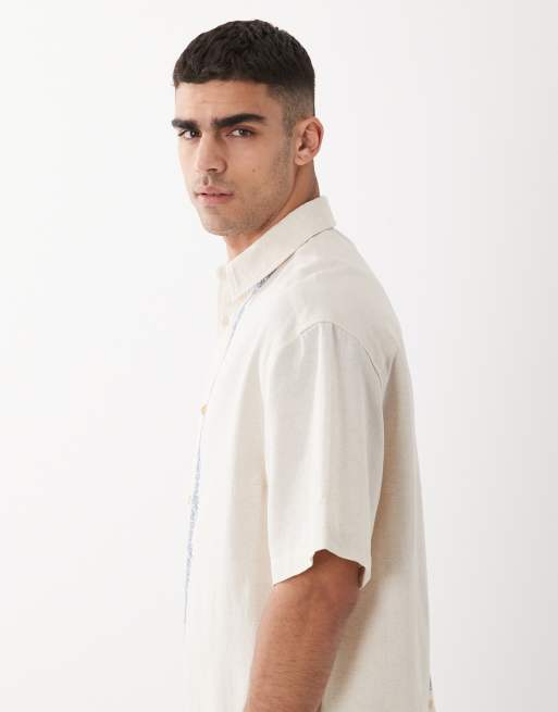 ASOS DESIGN - Oversized overhemd met geborduurde rand in stone, 3 van 5