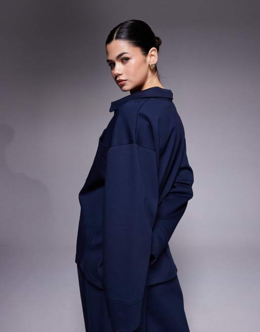 ASOS DESIGN - Oversized overhemd met interlocknaden en zakken in marineblauw, deel van co-ord set, 3 van 4