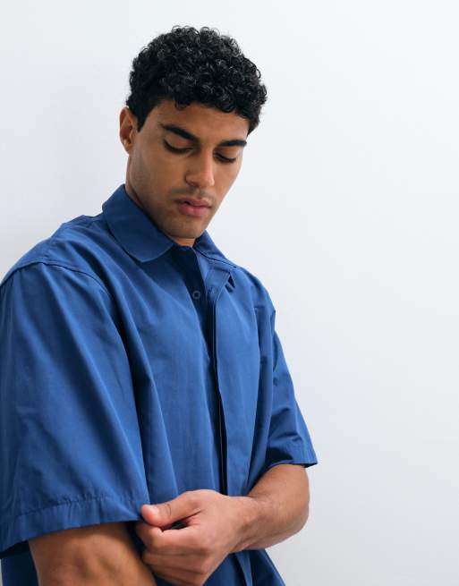 ASOS DESIGN - Oversized overhemd met knoopbies in blauw, 3 van 5