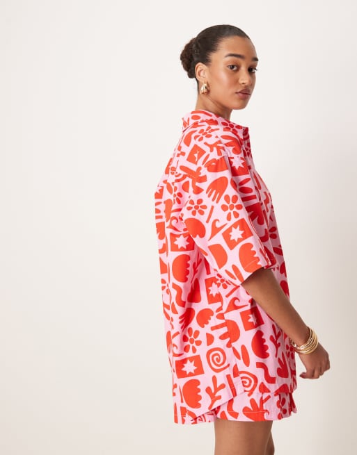 ASOS DESIGN - Oversized overhemd met korte mouwen in kunstzinnige print, deel van co-ord set, 4 van 4
