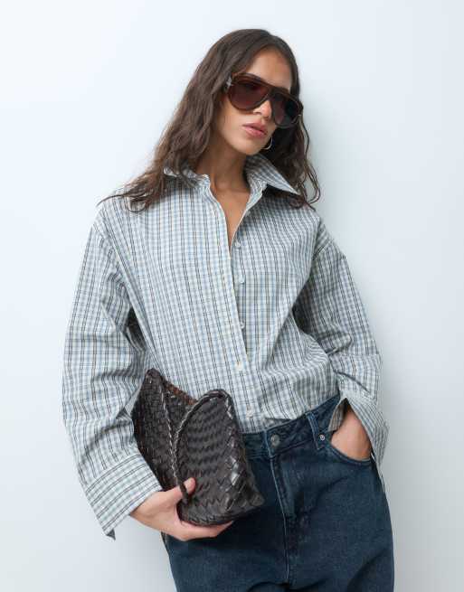 ASOS DESIGN oversized overhemd met lange achterkant in blauw geruit, 2 van 9