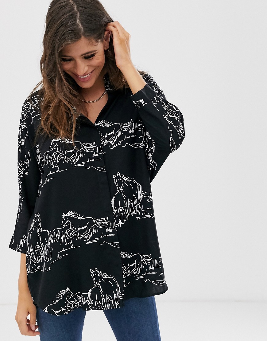 ASOS DESIGN - Oversized overhemd met lange mouwen en abstracte paardenprint-Multi