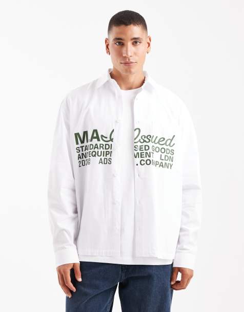 ASOS DESIGN - Oversized overhemd met lange mouwen en utility print in wit - view 1