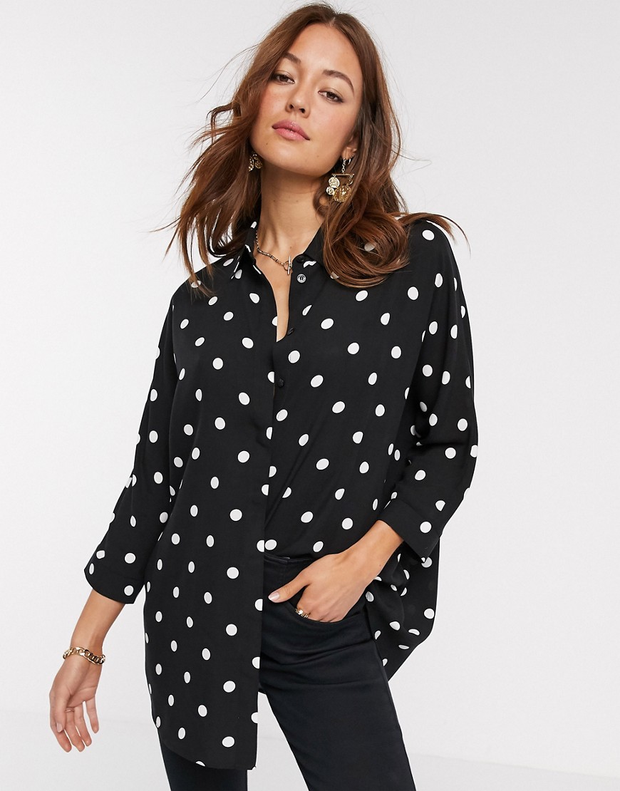 ASOS DESIGN - Oversized overhemd met lange mouwen en zwart-witte stippenprint-Multi