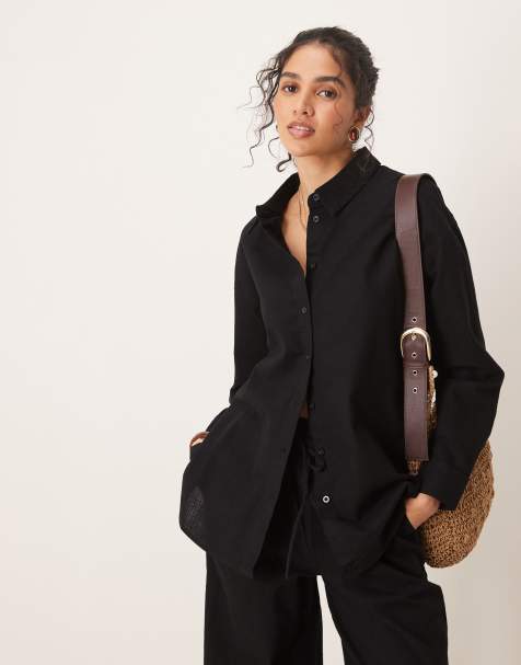 ASOS DESIGN - Oversized overhemd met linnenlook, deel van co-ord set in zwart - view 1