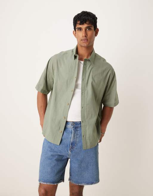 ASOS DESIGN - Oversized overhemd met linnenlook en rechte pasvorm in saliegroen