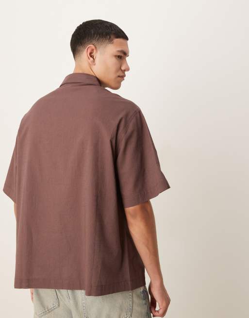 ASOS DESIGN - Oversized overhemd met linnenlook in bruin, 4 van 4