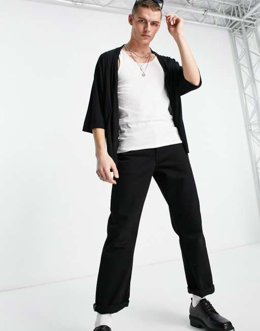ASOS DESIGN - Oversized overhemd met open voorkant van zwart viscose