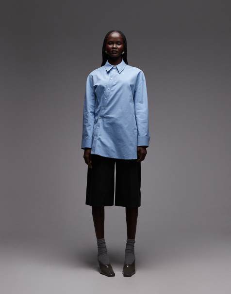 ASOS DESIGN - Oversized overhemd met overslag in blauw - view 1
